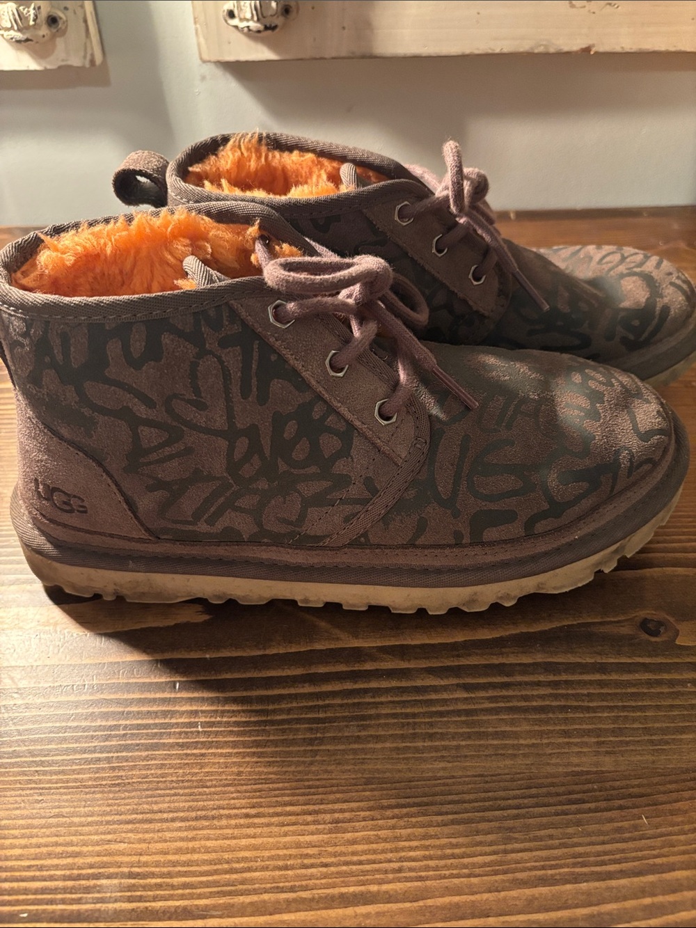 UGG Brown Graphic Chukka Boots with Orange Lining